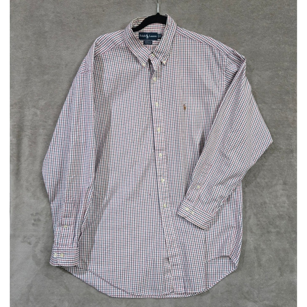 Ralph Lauren Yarmouth Shirt Men 17.5 34/35 Plaid Button Down Preppy Old Money
